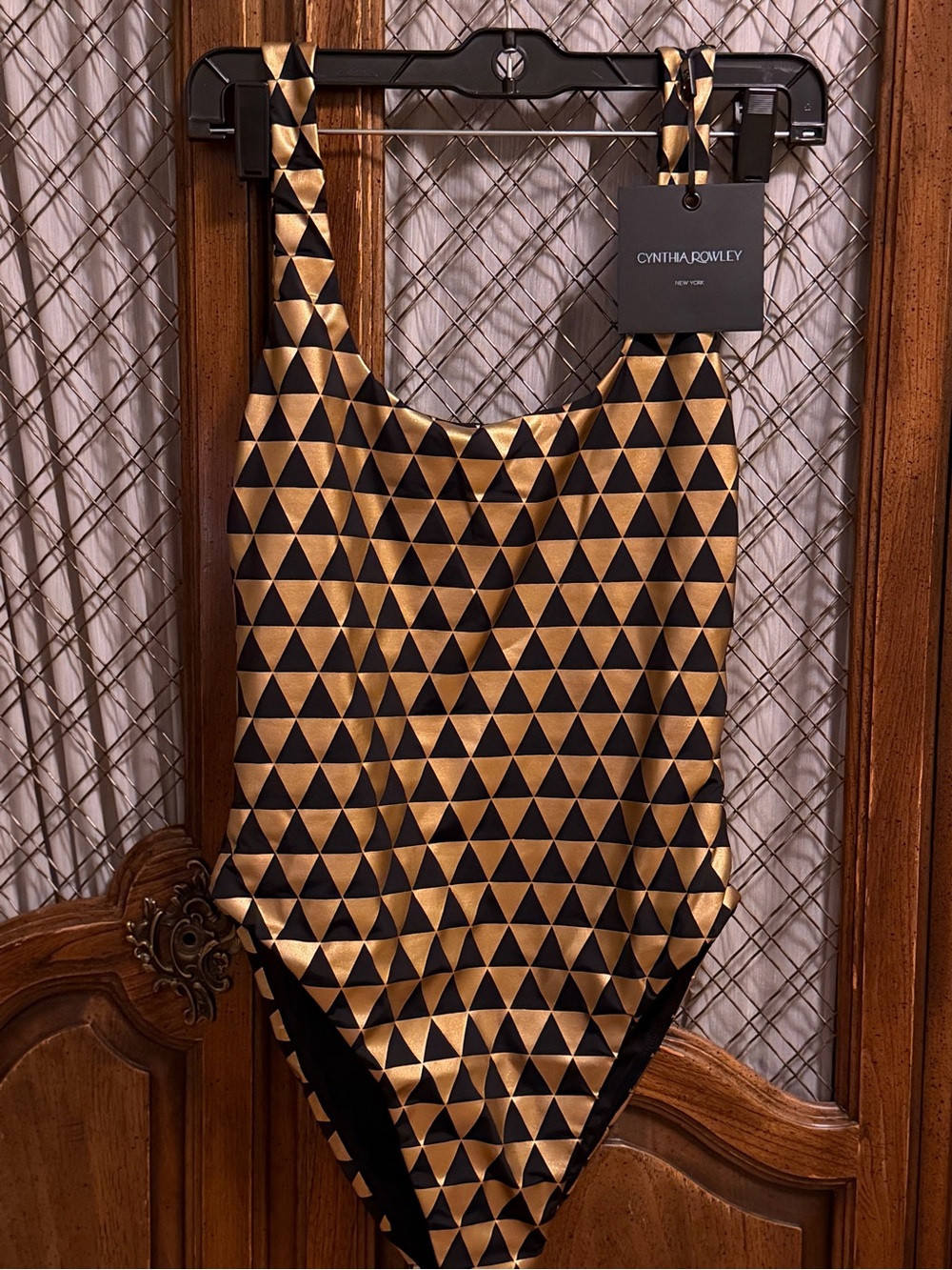 Cynthia Rowley Olympia Black Gold Foil One Piece Swimsuit NWT SIZE MEDIUM